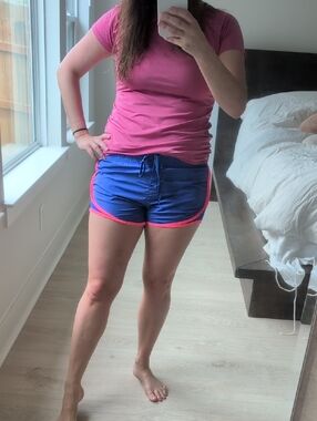Blue Athletic Drawstring Shorts with Pink Trim